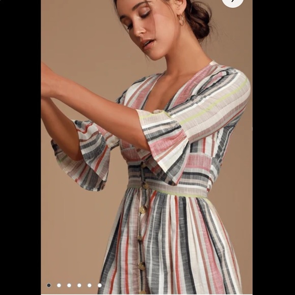 Lulu’s Cream Multi Striped Button-Front Dress - Picture 7 of 7